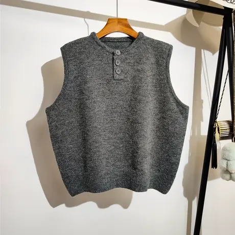慵懒风针织马甲女秋冬新款韩系宽松百搭无袖坎肩毛衣背心上衣外穿商品大图
