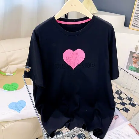 2023夏季韩国东大门短袖上衣ins字母爱心袖子小熊宽松遮肉T恤洋气商品大图