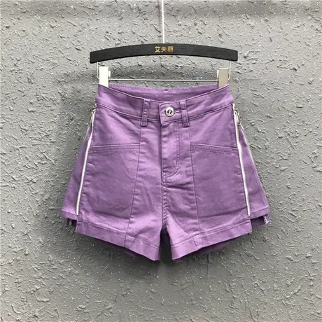 夏季新款休闲紫色牛仔短裤女个性港味洋气宽松显瘦a字阔腿裤热裤图片