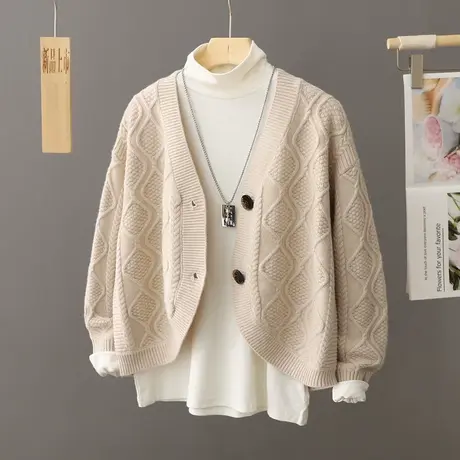 复古软糯毛衣开衫女秋冬宽松慵懒风设计感小个子短款针织开衫外套商品大图