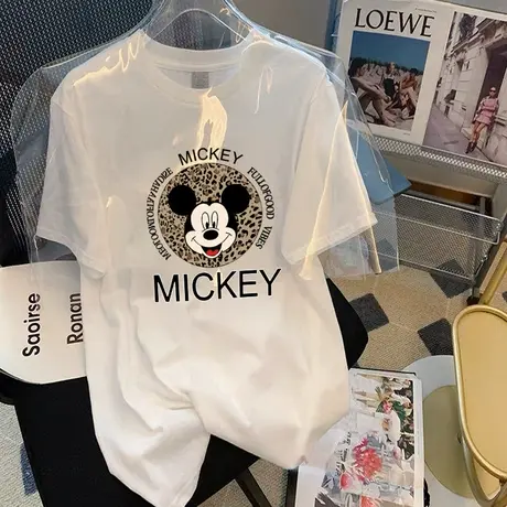 2022夏季新款纯棉短袖t恤衫韩版宽松大码米奇中长款休闲上衣女潮图片