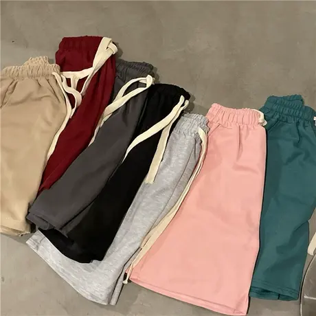 红续薄款基础纯色运动休闲短裤女夏季韩版ins高腰宽松直筒五分裤图片