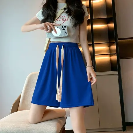 冰丝运动短裤女夏季薄款高腰显瘦休闲裤子宽松显瘦百搭阔腿五分裤商品大图