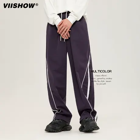 VIISHOW美式复古机能风拼色直筒运动裤男潮牌宽松阔腿百搭休闲裤商品大图