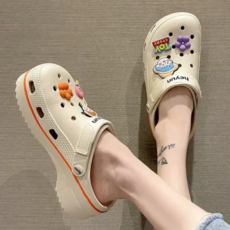 洞洞鞋女夏季ins潮时尚外穿可爱卡通松糕厚底高跟防滑沙滩凉拖鞋商品大图
