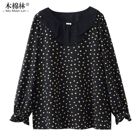 木棉林花边圆领衬衫中长款遮肚遮胯显瘦2024春季新款衬衣大码女装商品大图