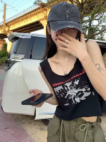 纯棉吊带运动坎背心内搭无袖t恤女夏季设计感小众外穿短款上衣商品大图