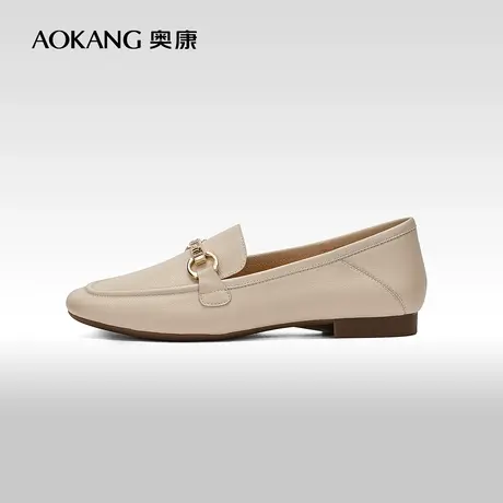 【门店发货】奥康女鞋春秋季时尚真皮单鞋乐福鞋舒适小皮鞋图片