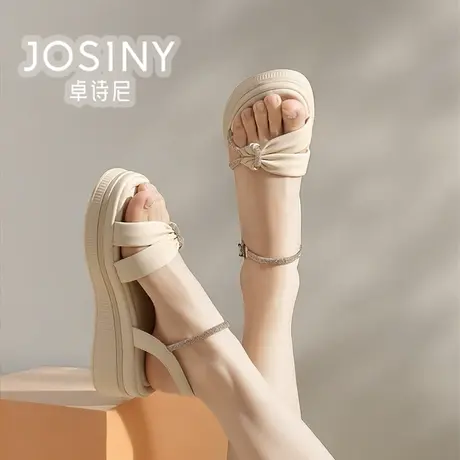 卓诗尼女鞋2024新款夏款平底凉鞋女一字扣厚底商场同款4J1A41132图片