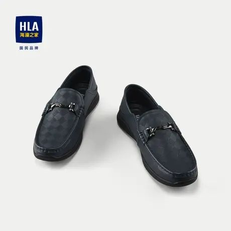 HLA/海澜之家一脚蹬休闲鞋2024新款透气牛皮革格纹压纹套口皮鞋男图片