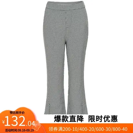 【艾格】2022年春秋新款高腰千鸟格修身喇叭裤开叉钉珠女休闲裤子商品大图