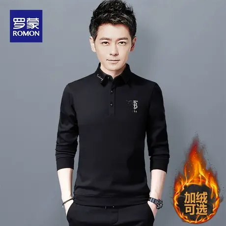 罗蒙男士长袖POLO衫2023新款休闲T恤翻领上衣刺绣t恤加绒打底衫男图片