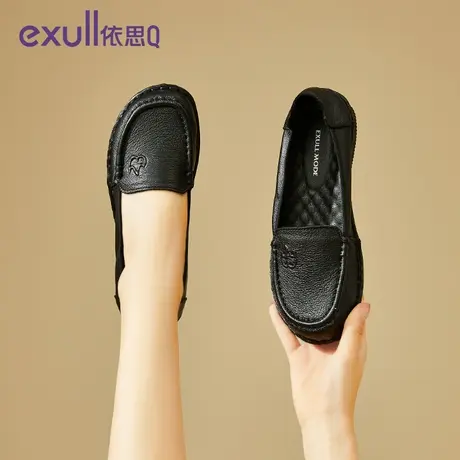 exull/依思Q2023年秋冬新款女鞋真皮平底单鞋女防滑软底皮鞋图片
