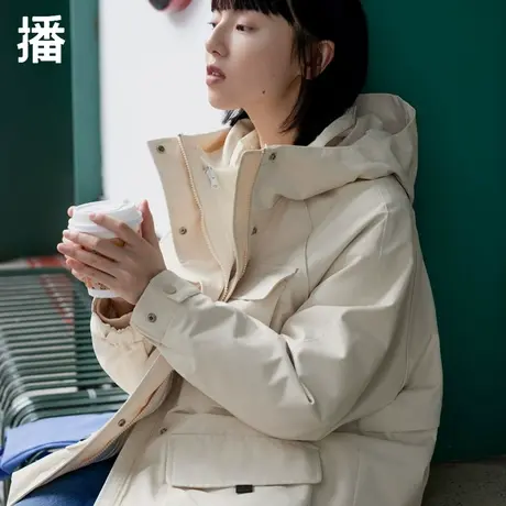 播2022秋冬新款宽松简约时尚外套工装风连帽保暖羽绒服DD4RD4895商品大图
