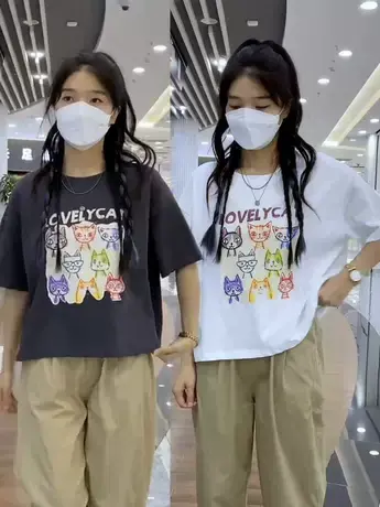 可爱猫印花短款短袖T恤女2023夏季新款韩版修身显瘦小众通勤上衣图片