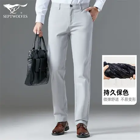 Q七匹狼高端磨毛休闲裤男士秋冬季保暖直筒弹力商务长裤舒适柔软商品大图