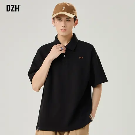男士黑色短袖polo衫男潮牌夏季男装2023新款美式上衣半袖t恤宽松商品大图