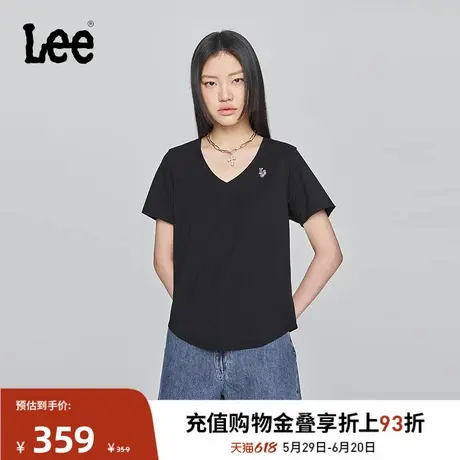 Lee商场同款25春夏新品舒适版V领小徽标Logo黑色女短袖T恤K11000图片