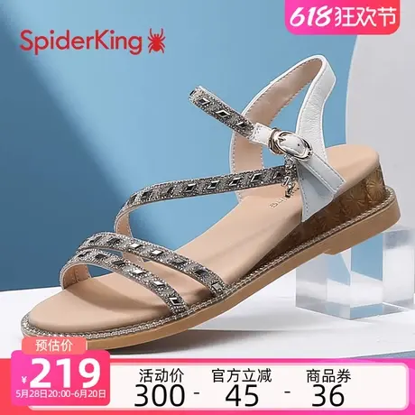 蜘蛛王一字带凉鞋女2025夏新款坡跟女鞋透气软底通勤气质时装凉鞋图片