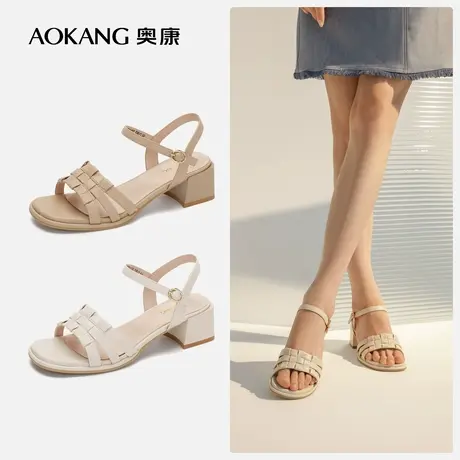【门店发货】奥康女鞋夏季新款透气时尚粗跟气质凉鞋民族风复古潮图片
