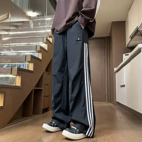 春季新款直筒休闲裤子男垂感宽松运动卫裤ins青少年阔腿拖地长裤商品大图