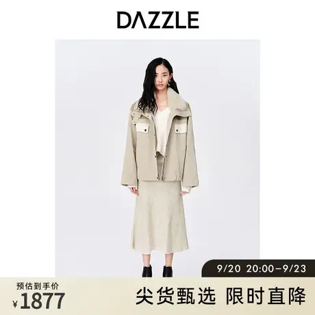 DAZZLE地素奥莱秋冬工装风撞色羊皮毛领棉服外套上衣女商品大图