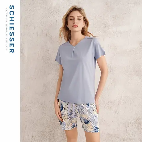 SCHIESSER舒雅25年春夏新品女士棉莫代尔印花圆领睡衣家居服套装图片