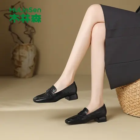木林森小皮鞋女2025年夏季新款软底真皮百搭休闲单鞋一脚蹬乐福鞋图片