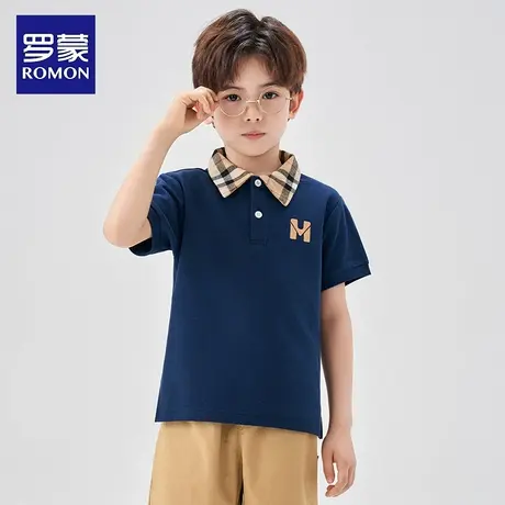 罗蒙儿童短袖POLO衫男童藏青t恤中大童翻领T打底上衣2025夏季新款图片