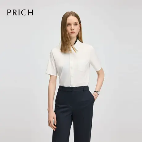 【超能小太阳】PRICH时尚翻领纯色衬衫2025夏新款通勤短袖上衣女图片
