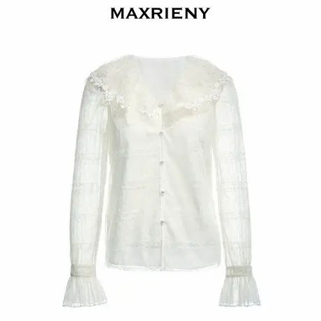 【奥莱】MAXRIENY宫廷风毛感上衣秋季重工提花蕾丝衫图片