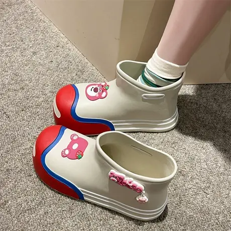 永希时尚雨鞋女夏季2023年新款厚底防滑胶鞋轻便圆头可爱卡通短靴图片