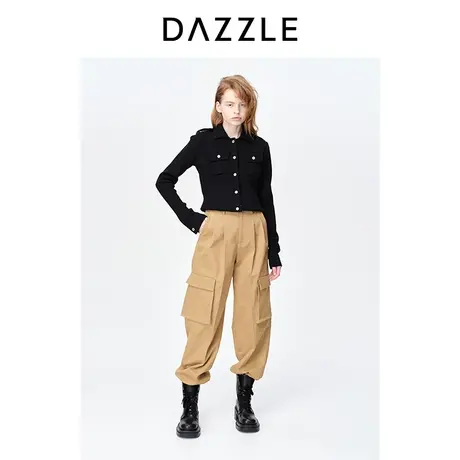 DAZZLE地素奥莱23春装新款卡其色运动风宽松工装裤休闲裤长裤图片