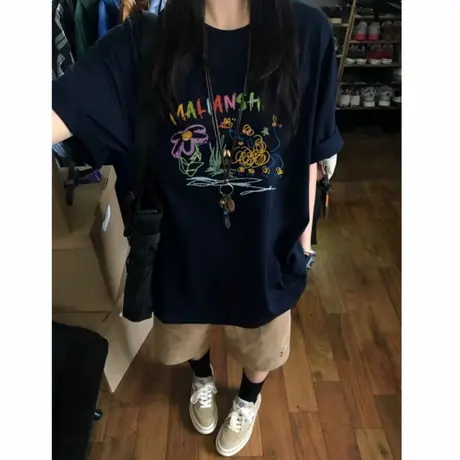 重磅纯棉欧货美式潮牌短袖t恤女2025新款爆款设计感小众半袖上衣图片