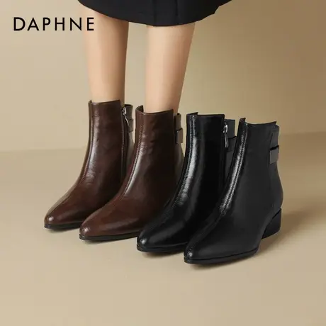 达芙妮短靴女2026秋春季新款尖头粗高跟裸靴复古西部牛仔靴马丁靴商品大图