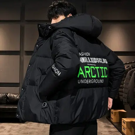 男士羽绒服短款连帽加厚衣服2023新款冬季外套青少年帅气保暖棉衣商品大图