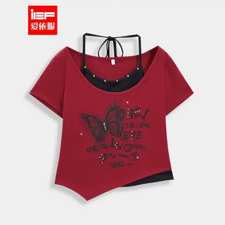 IEF/爱依服2025夏秋新款美式甜酷个性辣妹气质设计感百搭短袖上衣图片