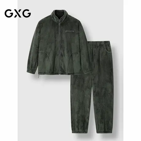 GXG男士家居服 立领拉链绒感长袖外套保暖舒适睡衣套装冬季款商品大图