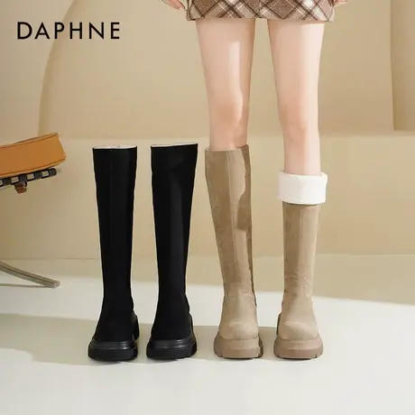 达芙妮不过膝长筒靴女2025新款秋冬长靴厚底骑士靴两穿高筒靴子女图片