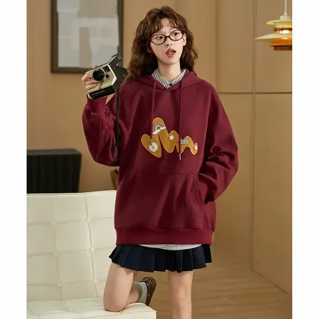 唐狮秋季新款针织卫衣女美式魔术贴连帽百搭宽松长袖T恤TM图片