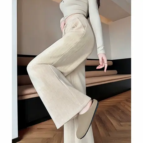 唐狮秋冬季女宽松休闲毛呢加绒长裤直筒裤阔腿裤百搭女裤潮流tuTA商品大图