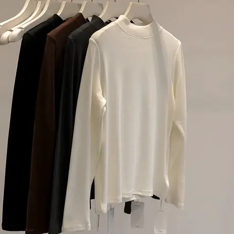 洋气减龄半高领长袖T恤女2023秋季新款修身显瘦内搭打底衫上衣服商品大图