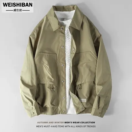 美式休闲纯色工装多口袋夹克男潮流时尚百搭防风上衣宽松痞帅外套商品大图