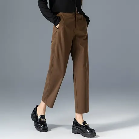 深咖色裤子秋冬2023新款秋季女裤老爹萝卜裤镰刀裤九分休闲哈伦裤商品大图