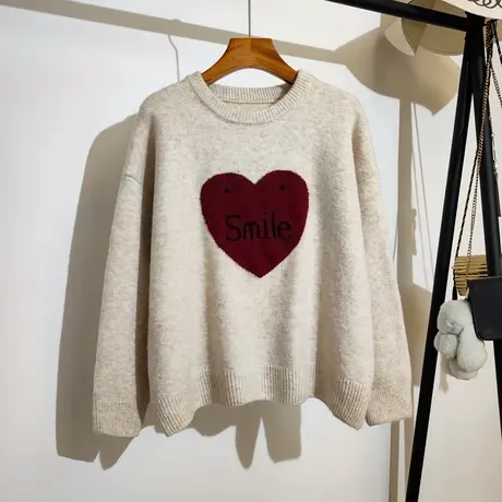学院风毛衣女宽松外穿2023新款秋冬宽松圆领休闲百搭打底针织上衣商品大图
