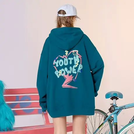 YEP连帽卫衣女小众设计感宽松慵懒风春秋薄款韩版欧货大版外套潮商品大图