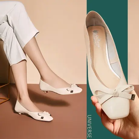 清仓女款鞋子单鞋粗跟低跟方头浅口蝴蝶结女鞋百搭甜美风鞋子商品大图