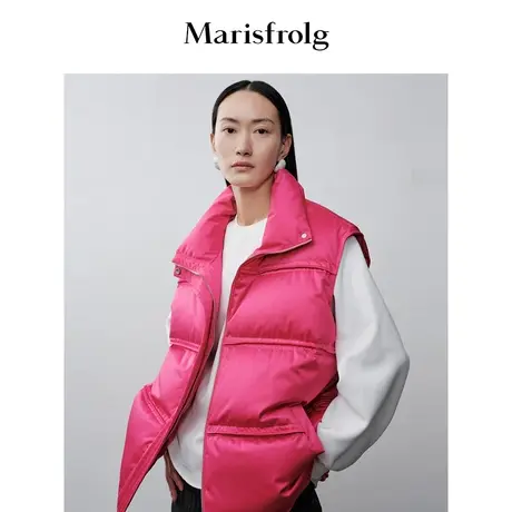 【轻云羽绒】玛丝菲尔秋季玫红色立领白鹅绒廓形羽绒马甲女商品大图