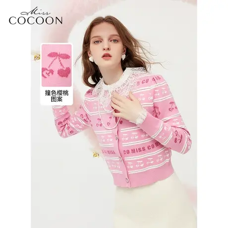 MISSCOCOON撞色开衫上衣24春装新款女时尚圆领针织衫商品大图