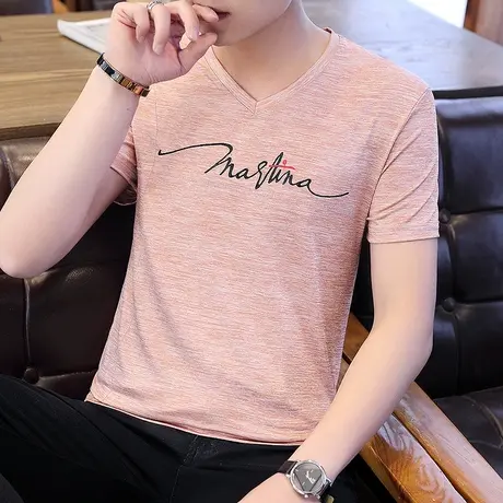 冰丝v领t恤男短袖2023夏季新款潮流冰感滑料半袖体恤薄款透气男款商品大图